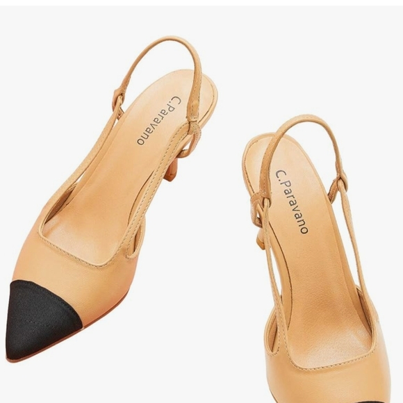 C.Paravano Elegant Yellow and Black Slingback Heels - Picture 5 of 5